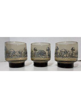 Vintage Libbey 3 Pc Tawny Mushroom Glasses Smoke Brown Drinking Water Glass 8 oz